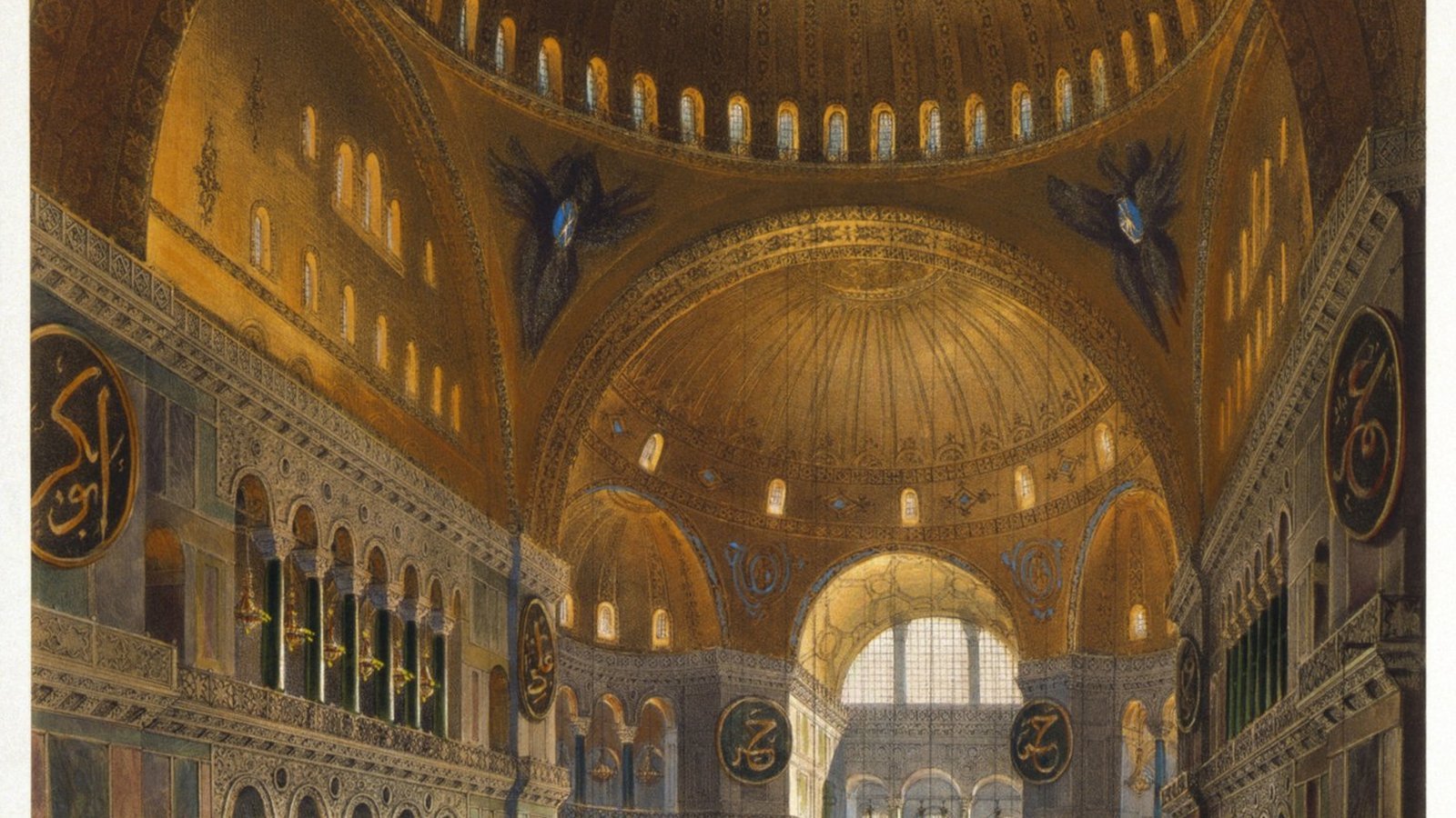 Litografía del interior de Santa Sofía de Constantinopla en el siglo XIX